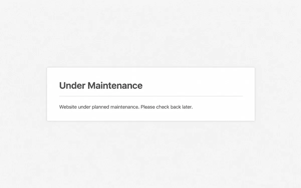 Example WordPress maintenance mode page showing an under maintenance message